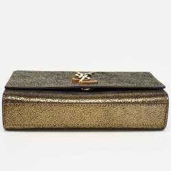 Saint Laurent Gold Crackled Leather New Small Kate Wallet on Chain