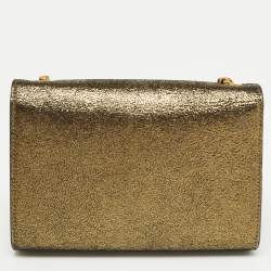 Saint Laurent Gold Crackled Leather New Small Kate Wallet on Chain