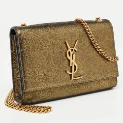 Saint Laurent Gold Crackled Leather New Small Kate Wallet on Chain