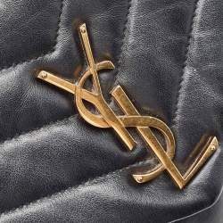 Pre Owned Saint Laurent Black Matelassé Leather Medium LouLou Shoulder Bag