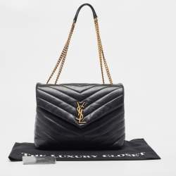 Pre Owned Saint Laurent Black Matelassé Leather Medium LouLou Shoulder Bag