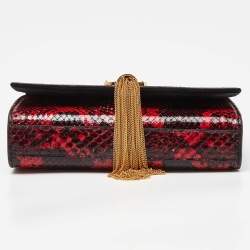 Pre Owned Saint Laurent Red/Black Python Embossed Leather Small Kate Wallet on Chain