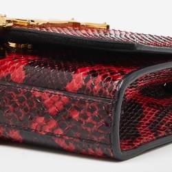 Pre Owned Saint Laurent Red/Black Python Embossed Leather Small Kate Wallet on Chain