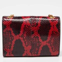 Pre Owned Saint Laurent Red/Black Python Embossed Leather Small Kate Wallet on Chain