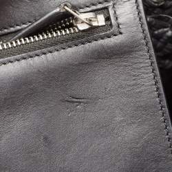 Pre Owned Saint Laurent Black Woven Raffia and Leather Basket Bag