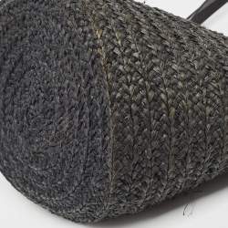 Pre Owned Saint Laurent Black Woven Raffia and Leather Basket Bag