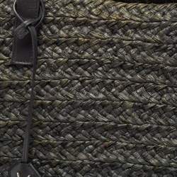 Pre Owned Saint Laurent Black Woven Raffia and Leather Basket Bag