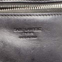 Pre Owned Saint Laurent Black Woven Raffia and Leather Basket Bag