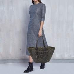 Pre Owned Saint Laurent Black Woven Raffia and Leather Basket Bag