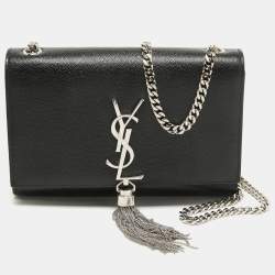 Pre Owned Saint Laurent Black Leather New Small Kate Wallet on Chain