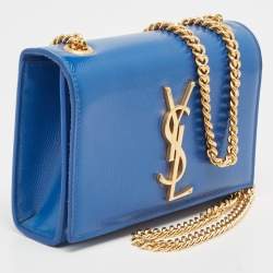 Saint Laurent Blue Leather Small Monogram Kate Chain Crossbody Bag