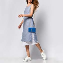 Saint Laurent Blue Leather Small Monogram Kate Chain Crossbody Bag