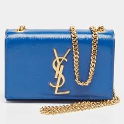 Saint Laurent Blue Leather Small Monogram Kate Chain Crossbody Bag