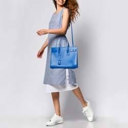 Pre Owned Saint Laurent Blue Leather Small Classic Sac De Jour Tote