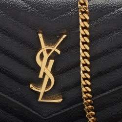 Saint Laurent Black Matelassé Leather Cassandre Wallet on Chain