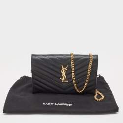 Saint Laurent Black Matelassé Leather Cassandre Wallet on Chain