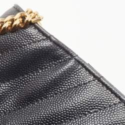 Saint Laurent Black Matelassé Leather Cassandre Wallet on Chain