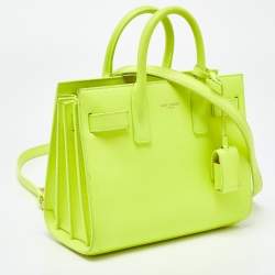 Pre Owned Saint Laurent Neon Yellow Leather Nano Classic Sac De Jour Tote