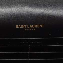Pre Owned Saint Laurent Black Croc Embossed Leather Kate Tassel Chain Wallet