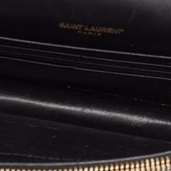 Pre Owned Saint Laurent Black Croc Embossed Leather Kate Tassel Chain Wallet