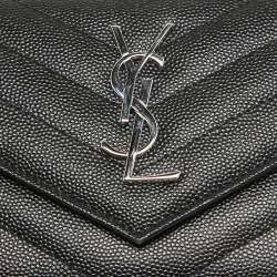 Saint Laurent Black Matelasse Leather Cassandre Trifold Wallet  