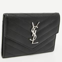 Saint Laurent Black Matelasse Leather Cassandre Trifold Wallet  