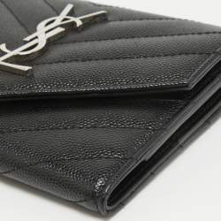 Saint Laurent Black Matelasse Leather Cassandre Trifold Wallet  