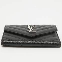 Saint Laurent Black Matelasse Leather Cassandre Trifold Wallet  