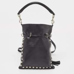 Saint Laurent Black Leather Monogram Flat Bucket Bag