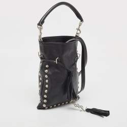 Saint Laurent Black Leather Monogram Flat Bucket Bag