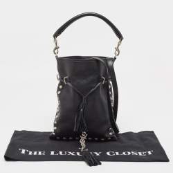 Saint Laurent Black Leather Monogram Flat Bucket Bag