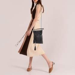 Saint Laurent Black Leather Monogram Flat Bucket Bag
