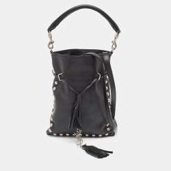 Saint Laurent Black Leather Monogram Flat Bucket Bag