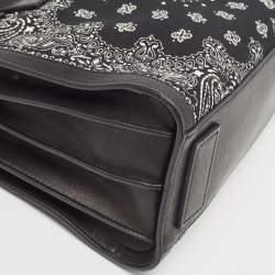 Pre Owned Saint Laurent Black/White Leather and Fabric Baby Bandana Sac De Jour Tote