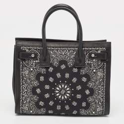 Pre Owned Saint Laurent Black/White Leather and Fabric Baby Bandana Sac De Jour Tote