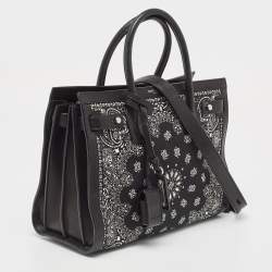 Pre Owned Saint Laurent Black/White Leather and Fabric Baby Bandana Sac De Jour Tote