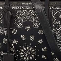 Pre Owned Saint Laurent Black/White Leather and Fabric Baby Bandana Sac De Jour Tote