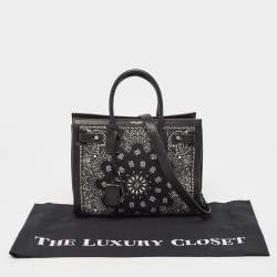 Pre Owned Saint Laurent Black/White Leather and Fabric Baby Bandana Sac De Jour Tote