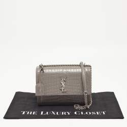 Saint Laurent Grey Croc Embossed Leather Medium Sunset Bag