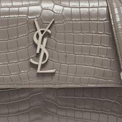 Saint Laurent Grey Croc Embossed Leather Medium Sunset Bag