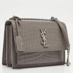 Saint Laurent Grey Croc Embossed Leather Medium Sunset Bag
