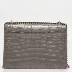 Saint Laurent Grey Croc Embossed Leather Medium Sunset Bag