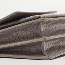 Saint Laurent Grey Croc Embossed Leather Medium Sunset Bag