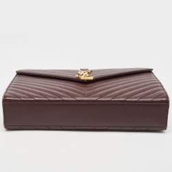 مملوكة مسبقًا Saint Laurent Burgundy Matelassé Leather Large Monogram Envelope Shoulder Bag