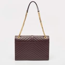 مملوكة مسبقًا Saint Laurent Burgundy Matelassé Leather Large Monogram Envelope Shoulder Bag