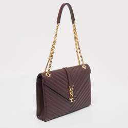 مملوكة مسبقًا Saint Laurent Burgundy Matelassé Leather Large Monogram Envelope Shoulder Bag