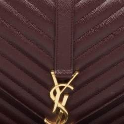 مملوكة مسبقًا Saint Laurent Burgundy Matelassé Leather Large Monogram Envelope Shoulder Bag