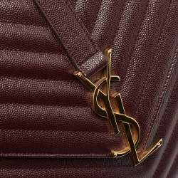 مملوكة مسبقًا Saint Laurent Burgundy Matelassé Leather Large Monogram Envelope Shoulder Bag