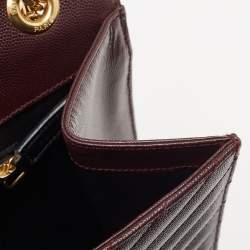 مملوكة مسبقًا Saint Laurent Burgundy Matelassé Leather Large Monogram Envelope Shoulder Bag