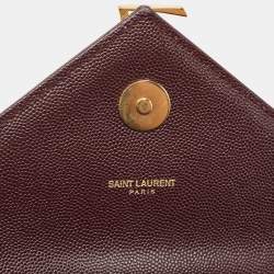 مملوكة مسبقًا Saint Laurent Burgundy Matelassé Leather Large Monogram Envelope Shoulder Bag
